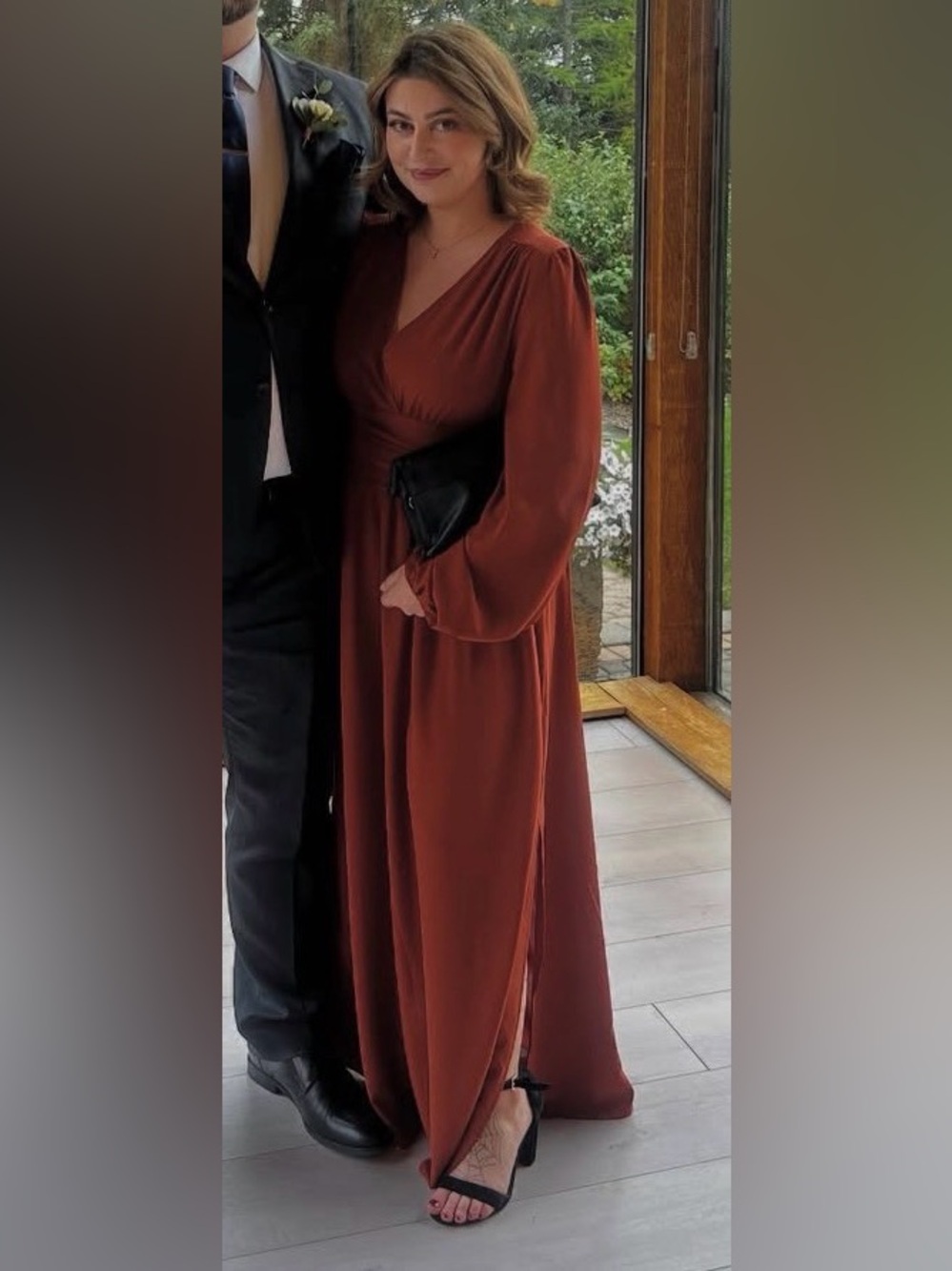 Elegant Rust Wrap Maxi Dress - Women's Long Sleeve